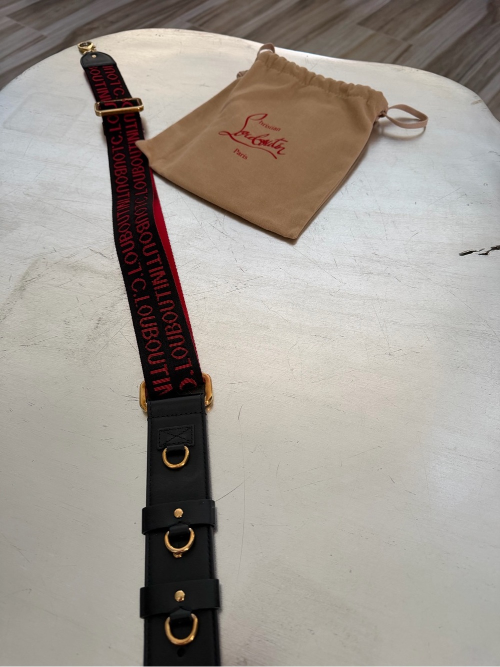 Christian Louboutin Red and Black Logo Shoulder Strap with Gold Hardware - Picture 3 of 6